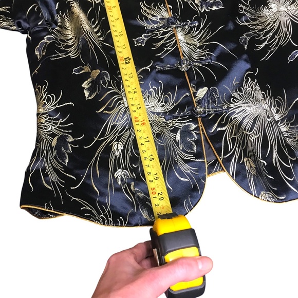 Vintage Oriental Satin Embroidered Jacket – Navy Gold Floral - Picture 5 of 7